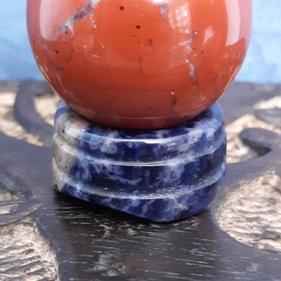 Curated Crystal Pair Red Jasper sphere ball with Sodalite base metaphysical set - Picture 8 of 11